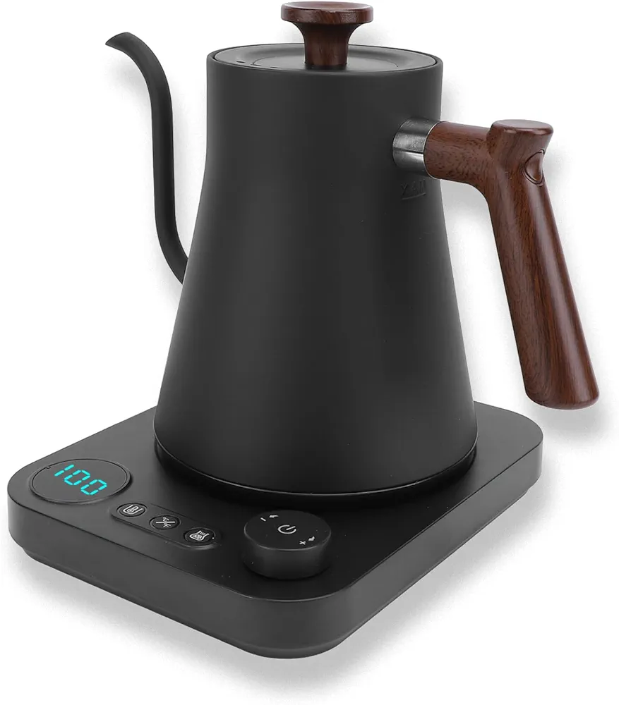 Electric Gooseneck Kettle for Pour Over Coffee/Tea, 1200W 0.9L Quick Heating Electric Kettles with Stainless Steel Inner, LCD Screen, Timing Constant Temperature, Auto Shut Off (Black)