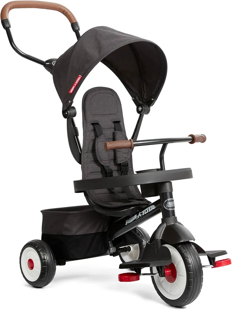 Radio Flyer Premium Stroll 'N Trike, Black Baby Trike for Ages 1-5 Years, Premium Baby Tricycle