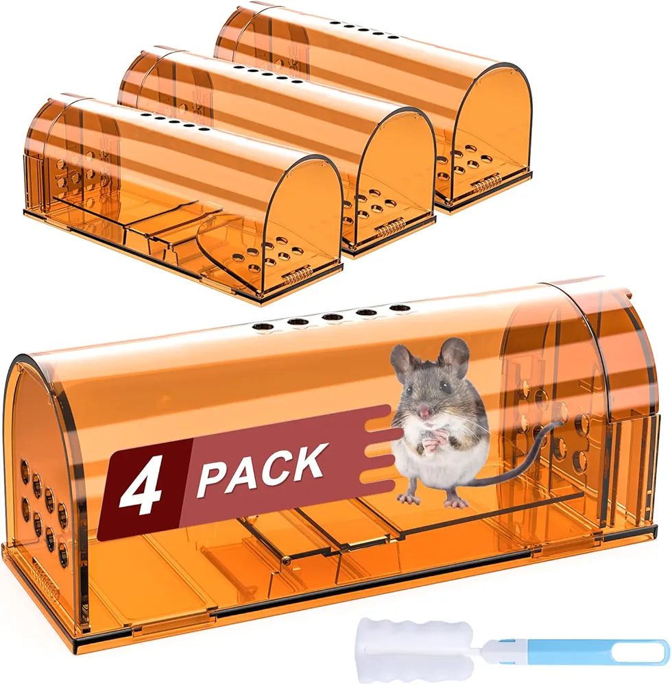 4 Pack Humane Mouse Traps No Kill, Live Mouse Traps Indoor, Reusable Small Mice Trap Catcher for House & Outdoors