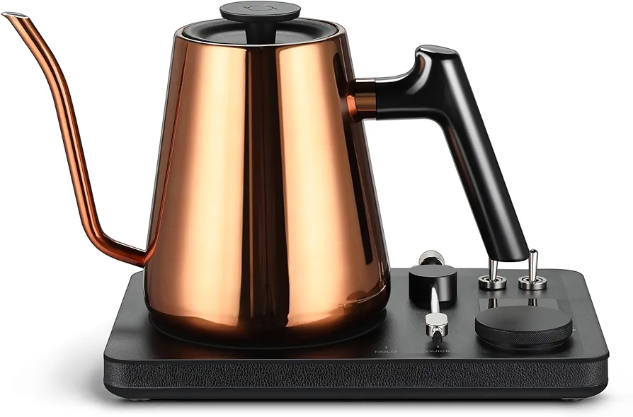 DJ Electric Kettle - Gooseneck for Pour Over Coffee & Tea - Turntable Design - Water Boiler - Quick Heating & Temperature Control - Copper