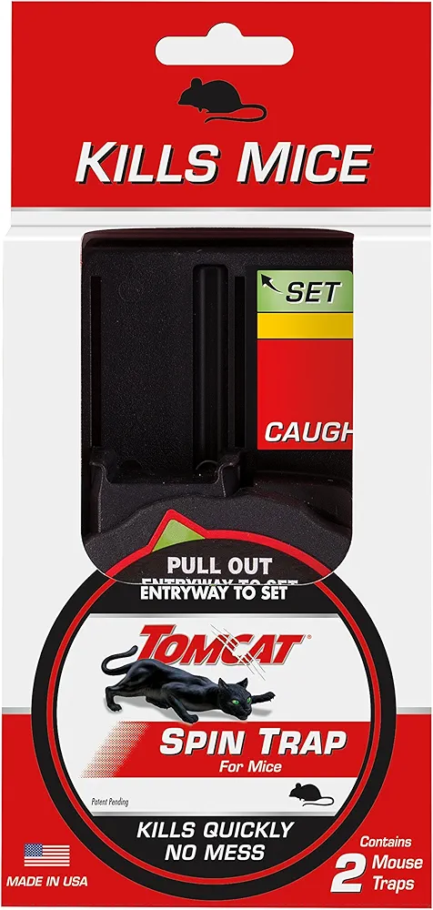 Tomcat Spin Trap for Mice, Fully Enclosed Mouse Trap Provides a Quick, No-Mess Kill, 2 Traps