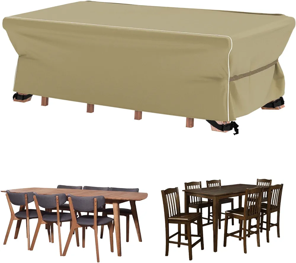 Velway Patio Furniture Set Cover - Heavy Duty 420D Waterproof Weatherproof Outdoor 6FT Dining Table Coffee Table Chair Covers with Reflective Tape Rectangular 74"L x 47"W x 28"H - Khaki