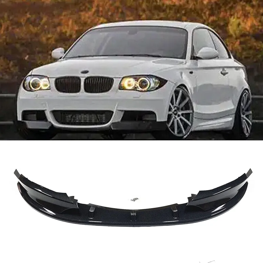 For E82 Front Lip for 2007-2013 BMW E82 128i 135i M Sport ABS Painted 4Pcs Front Bumper Lip Splitter ABS Painted Carbon Fiber Style Chin Extension Accessories