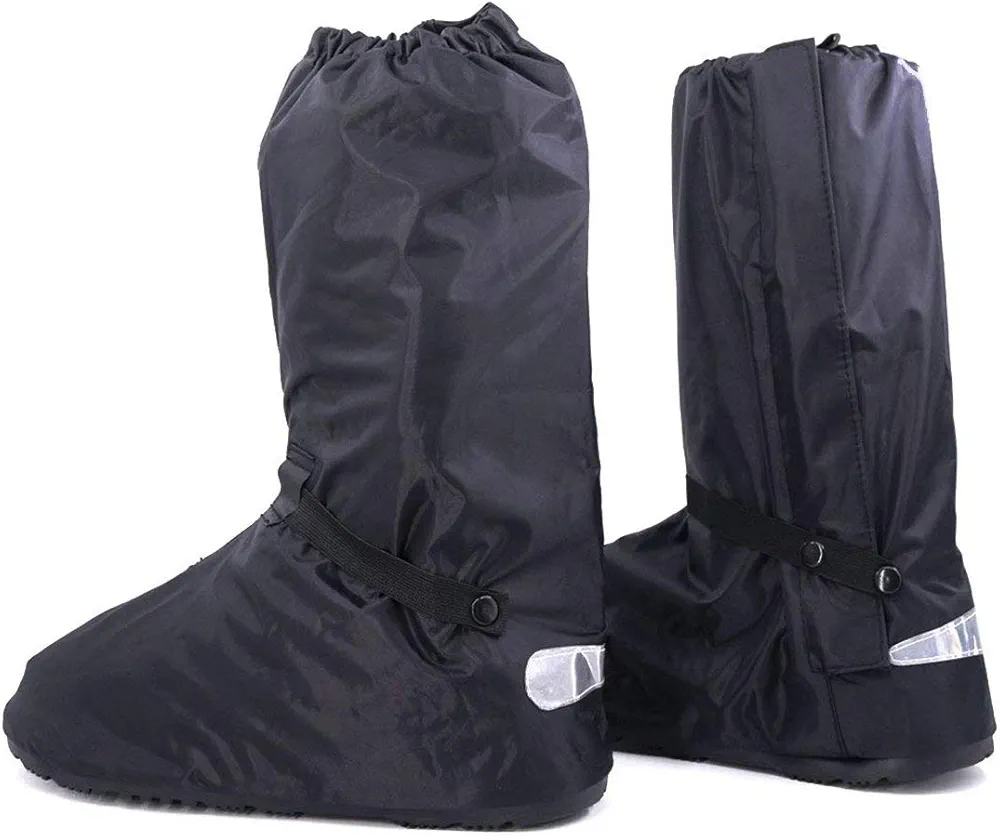 Hilitchi Black Men Waterproof Rainstorm Rainy Day Rain Suit Raingear Motorcycle Outdoor Protective Gear Rain Boot Shoe Cover Zipper US 10 11 Euro 44 45 Black