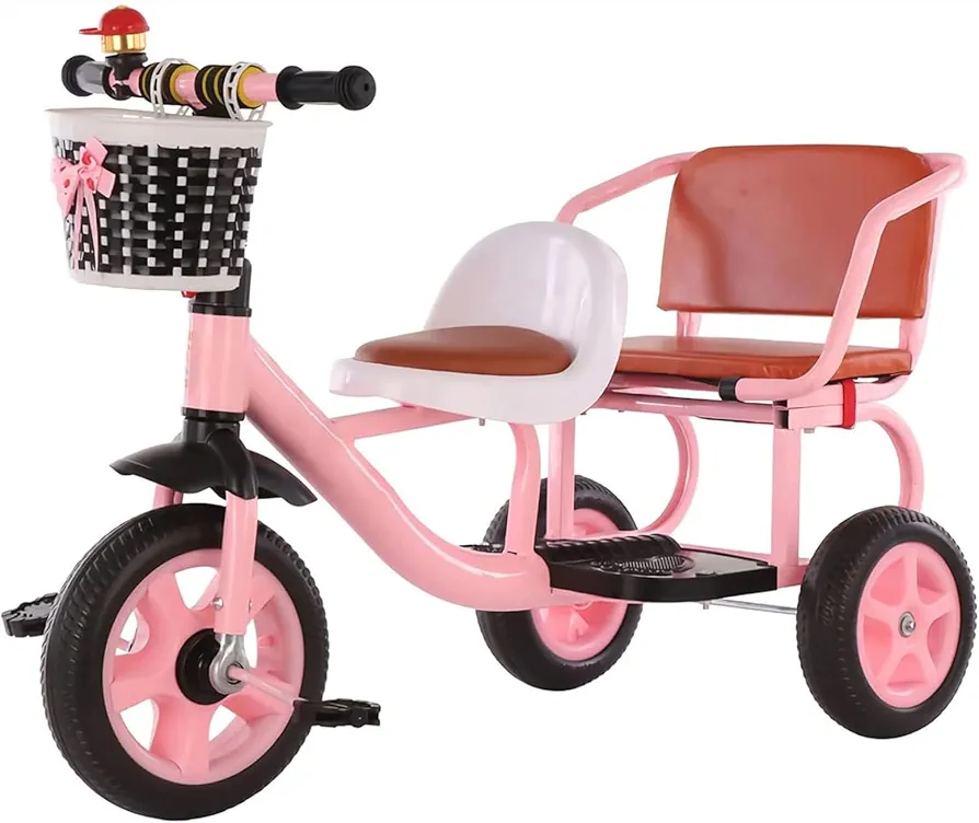 High Carbon Steel Children's Tricycle/Soft and Comfortable Pedal Tricycle Can Take People with Back Seat Kids Tandem Tricycle for Boys and Girls Ages 2+,Pink