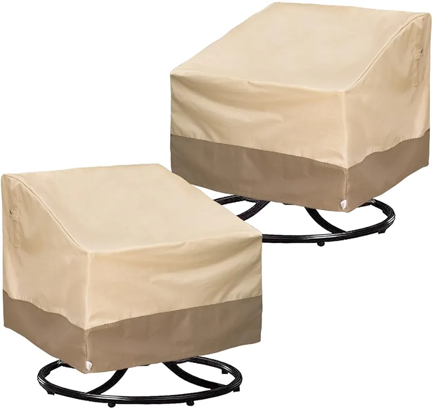 Patio Chair Covers for Outdoor Lawn Furniture Waterproof - 600D Heavy Duty and Waterproof Patio Swivel Chair Covers - W37.5''x D39''x H38'' Beige & Brown 2 Pack