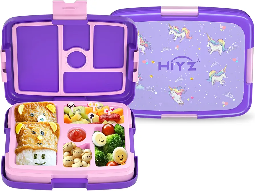 HiYZ Unicorn Bento Box for Kids, Kids Lunch Box with 5-Compartment, Kids Bento Lunch Box for Ages 3-7, Leak-Proof, Durable, Lunch Box Containers for Kid Back to School Meals, Snack Packing, Travel