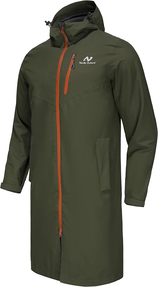 Rain Jacket Men,Waterproof Breathable Long Raincoat with Hood Mesh Lining,Windbreaker for outdoor activities