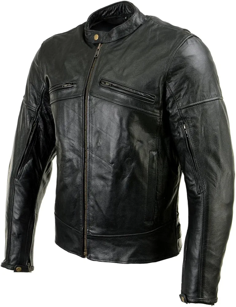 Xelement XSPR105 Men's 'The Racer' Black Leather Armored and Vented Motorcycle Biker Rider Racing Jacket - Large