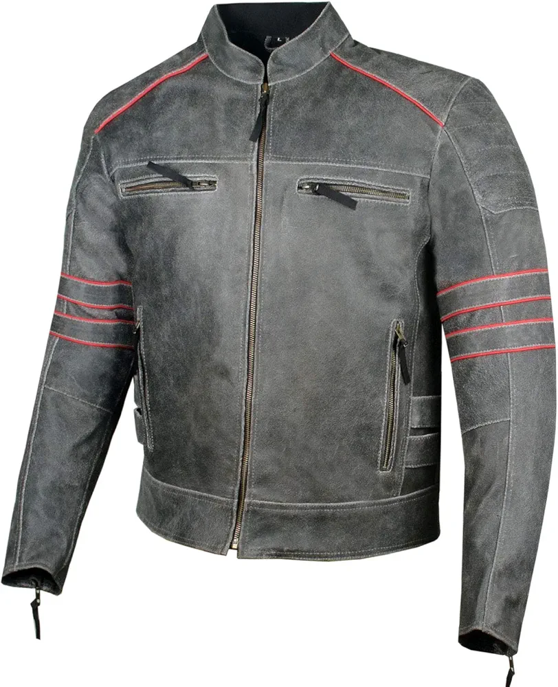 Men’s Brotherhood Leather Motorcycle Jacket Classic Vintage Distressed - Biker Style, CE Armor Protection, Removable Liner, Ventilated L