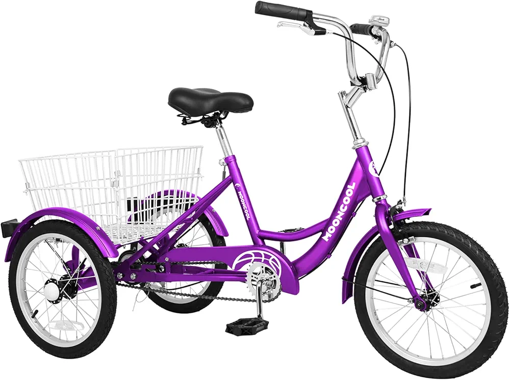 MOPHOTO 14 inch 16 inch Trikes for Beginner Riders, Small Tricycle Single Speed 3 Wheel Bikes, Low Step Through Three-Wheeled Bicycles with Rear Basket