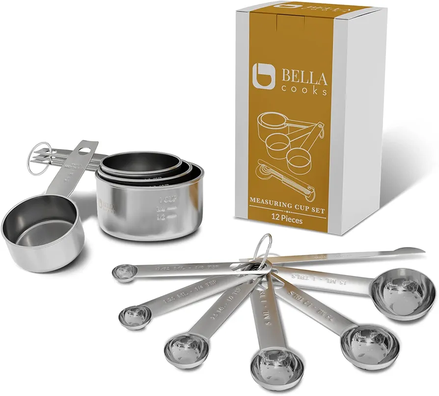 Measuring Cup Set - Stainless Steel Measuring Spoons and Cups - Stackable and Hangable - Baking Measuring Cups - With Accurate Markings