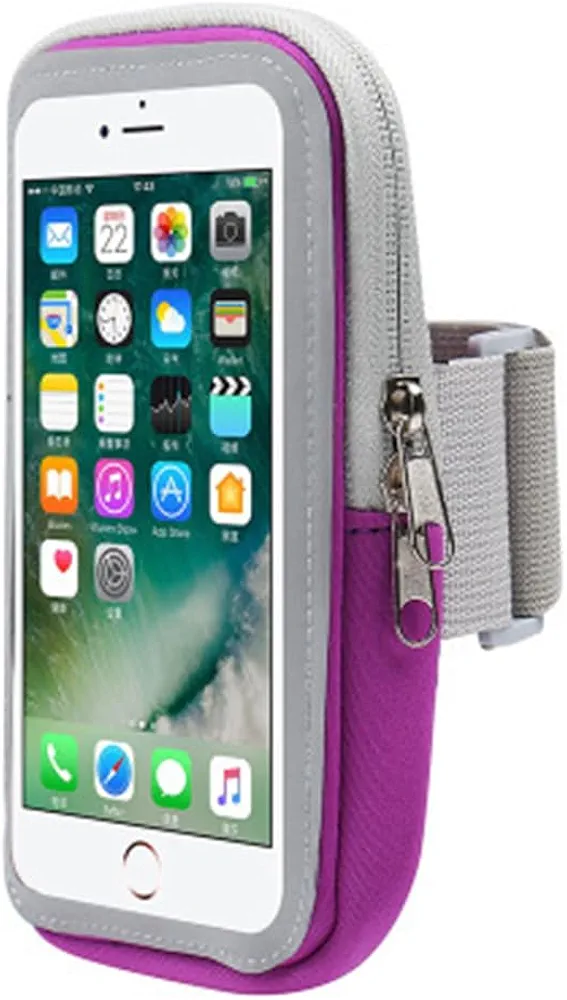 Running Armband Cell Phone Case Holder Sport Arm Band Bag Pouch for iPhone 14 15 Plus 13 12 11 Pro Max Samsung Galaxy S24 S23 S22 S21 S20 Plus A54 Google Pixel 8 7 7a 6 6a OnePlus Nord N20 5G (Purple)