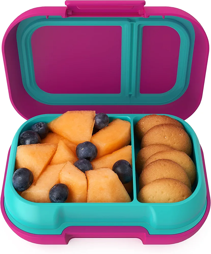 Bentgo Kids Snack - 2 Compartment Leak-Proof Bento-Style Food Storage for Snacks and Small Meals, Easy-Open Latch, Dishwasher Safe, and BPA-Free - Ideal for Ages 3+ (Fuchsia/Teal)