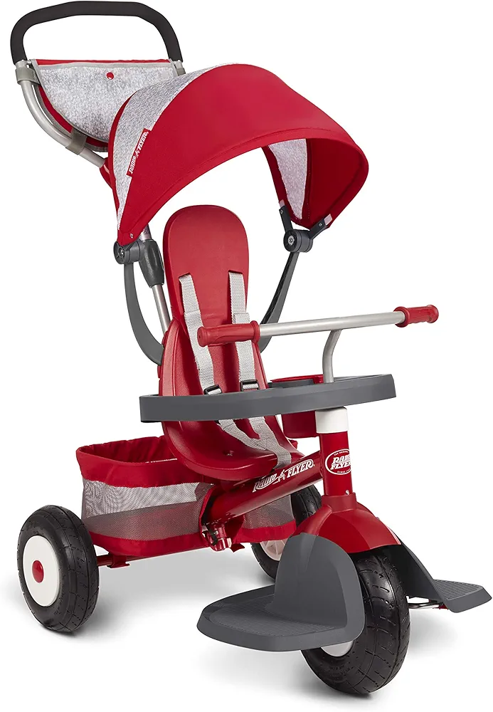 Radio Flyer Ultimate All-Terrain Stroll 'N Trike, Kids and Toddler Tricycle, Red Toddler Bike, For Ages 9 Months - 5 Years, Air Tire