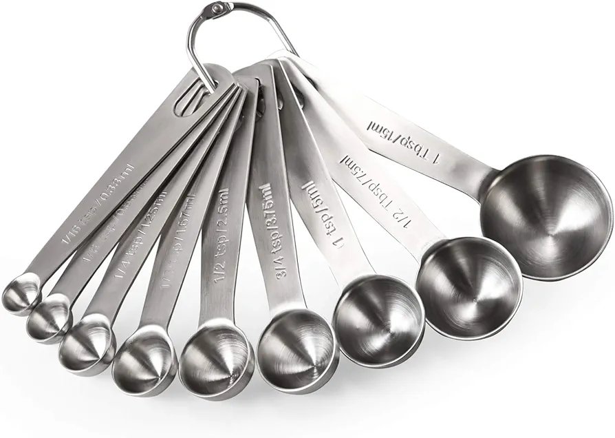 Measuring Spoons: U-Taste 18/8 Stainless Steel Measuring Spoons Set of 9 Piece: 1/16 TSP, 1/8 TSP, 1/4 TSP, 1/3 TSP, 1/2 TSP, 3/4 TSP, 1 TSP, 1/2 tbsp & 1 tbsp Dry and Liquid Ingredients