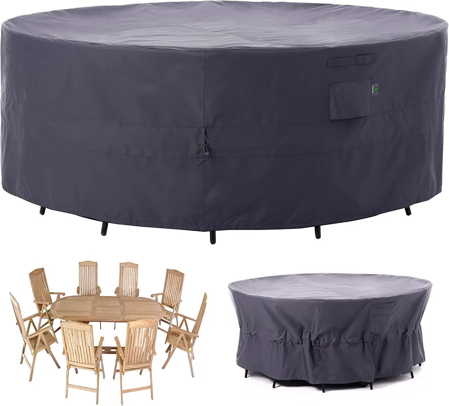 F&J Outdoors Patio Furniture Covers, Heavy Duty Tear Resistant Waterproof UV Resistant Windproof Outdoor Furniture Cover, Grey, 84" Diax31 H