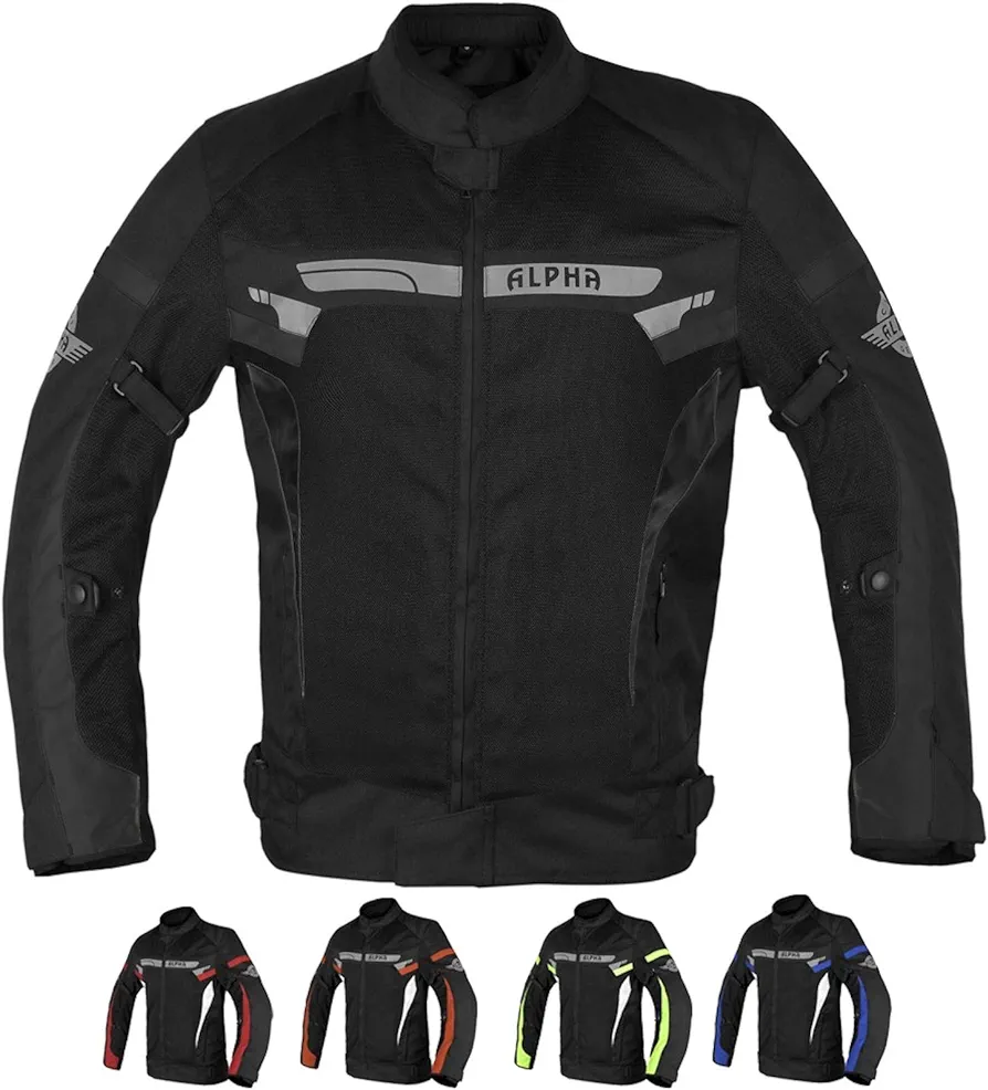 ALPHA CYCLE GEAR BREATHABLE BIKERS RIDING PROTECTION MOTORCYCLE JACKET MESH CE ARMORED (BLACK WIND, SMALL)