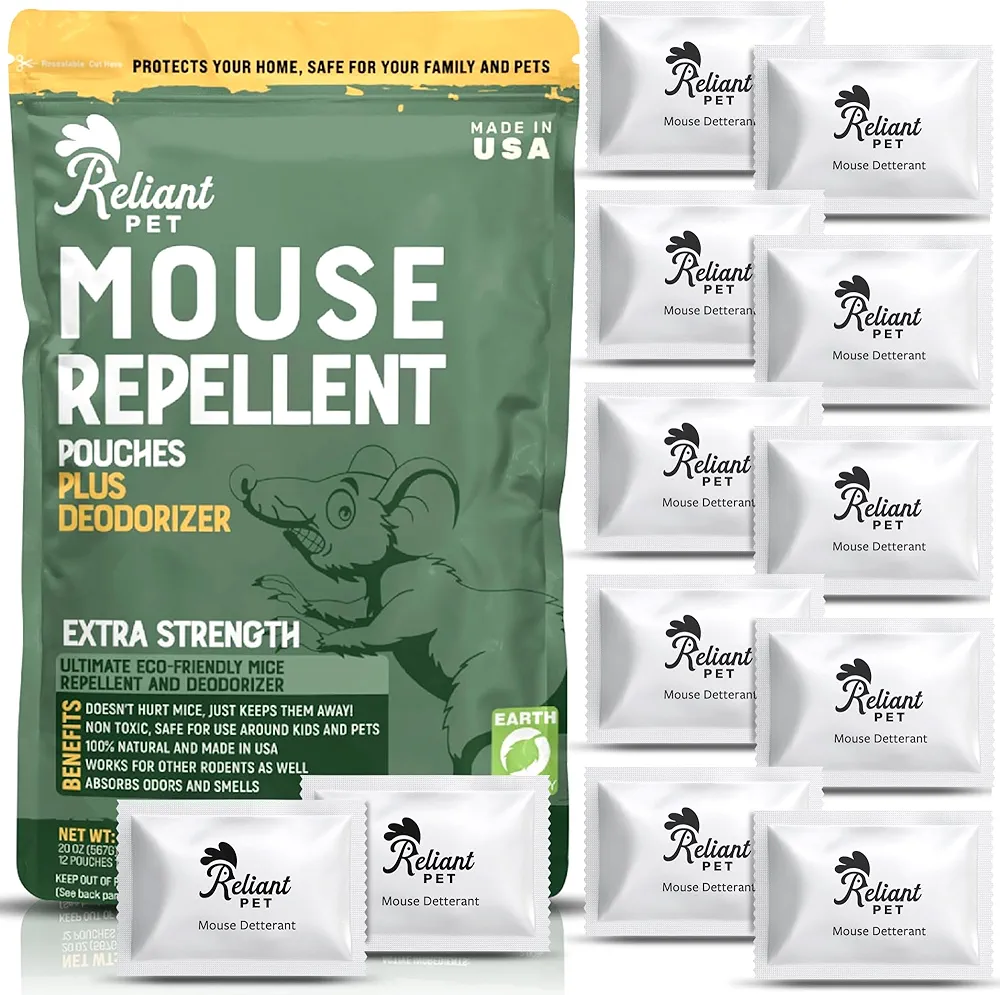 Mouse Repellent Pouches - Rodent Repellent Made in USA (12 Pouches) - Keep Rodents Out of Cars and Car Engines - Mice Repellent Indoor and Outdoor - Mouse Deterrents That Work with Peppermint Oil