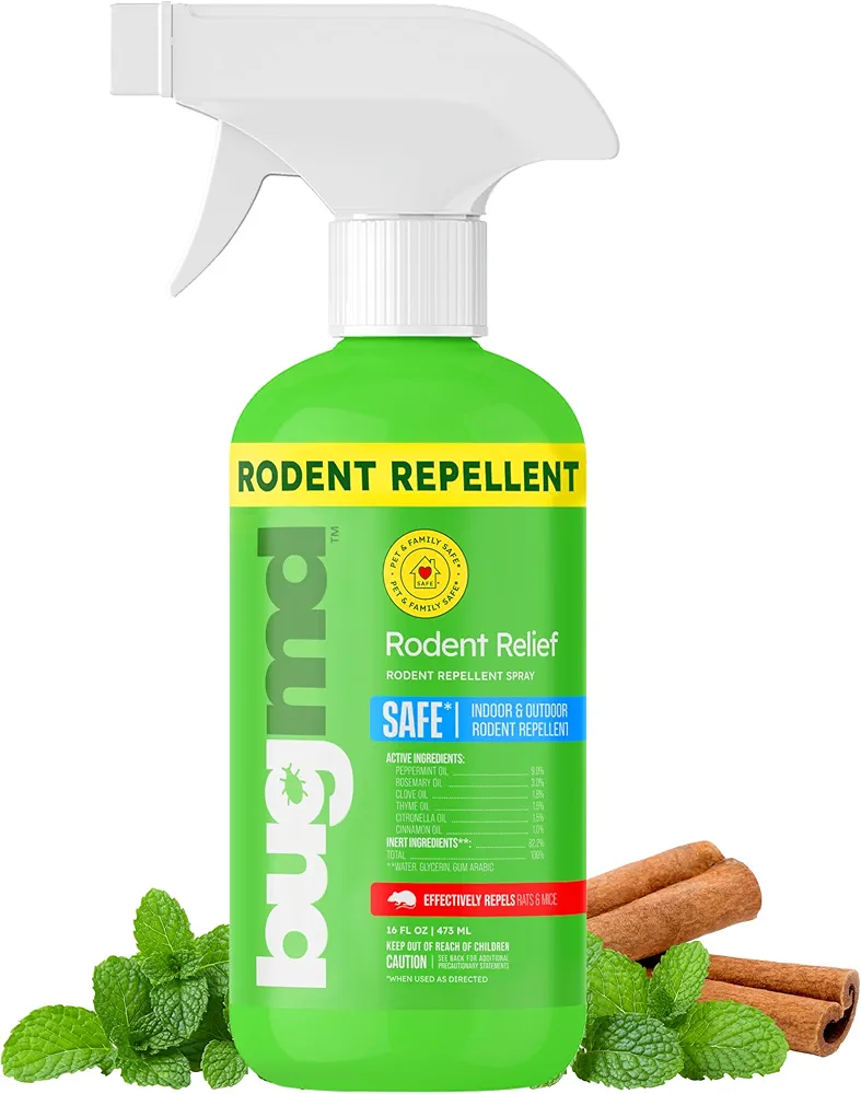 BugMD Peppermint Oil Spray for Rodents - 16oz Mouse Repellent & Rodent Repellent Spray, Natural Mice Repellent with Cinnamon, Clove, and Rosemary Oils - Safe Indoor & Outdoor Use