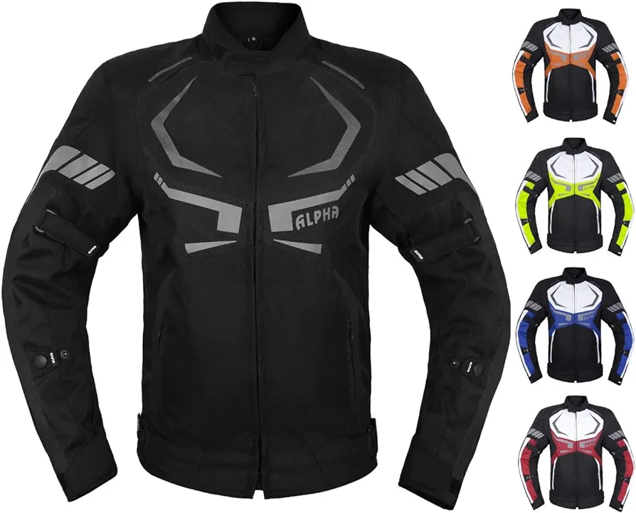 MOTORCYCLE JACKET MENS CE ARMORED BIKERS RIDING RACING WATERPROOF ALL SEASON JACKET (BLACK, X-LARGE)