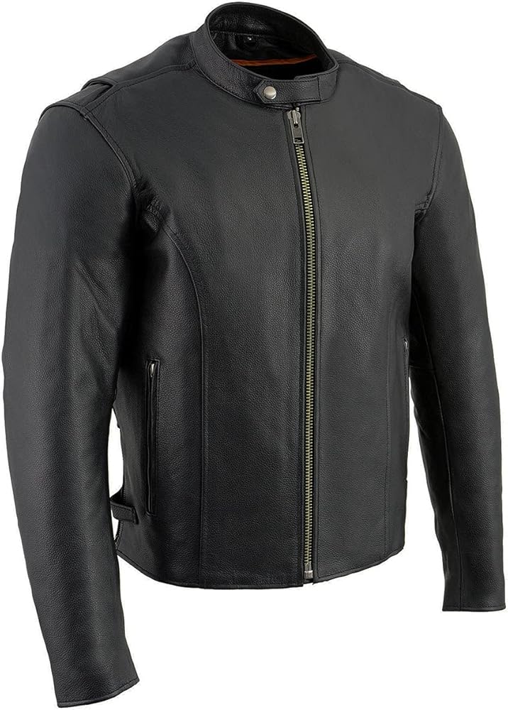 Milwaukee Leather LKM1710 Men's Black Classic Scooter Style Leather Motorcycle Jacket w/Removable Thermal Liner