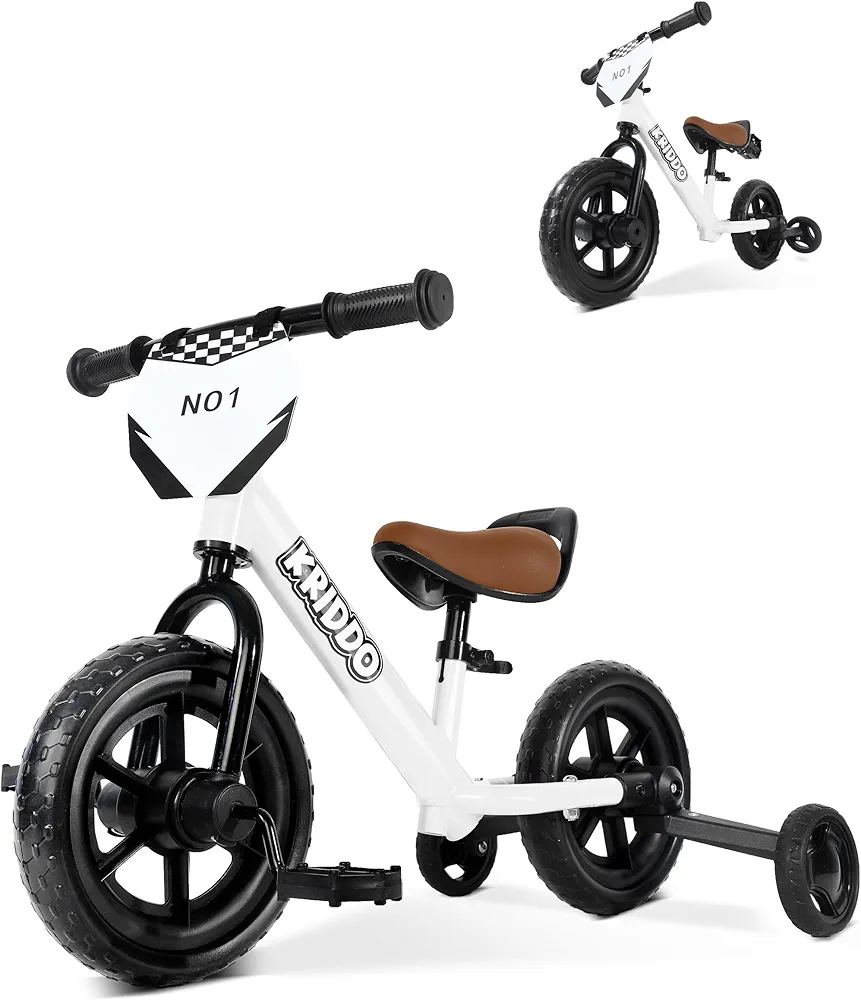 KRIDDO 2-in-1 Kids Tricycle and Toddler Balance Bike 2 Year Old, Detachable Pedals and Stowable Training Wheels, DIY Plate, Riding Trikes Toy for Ages 18 Months to 3 Years