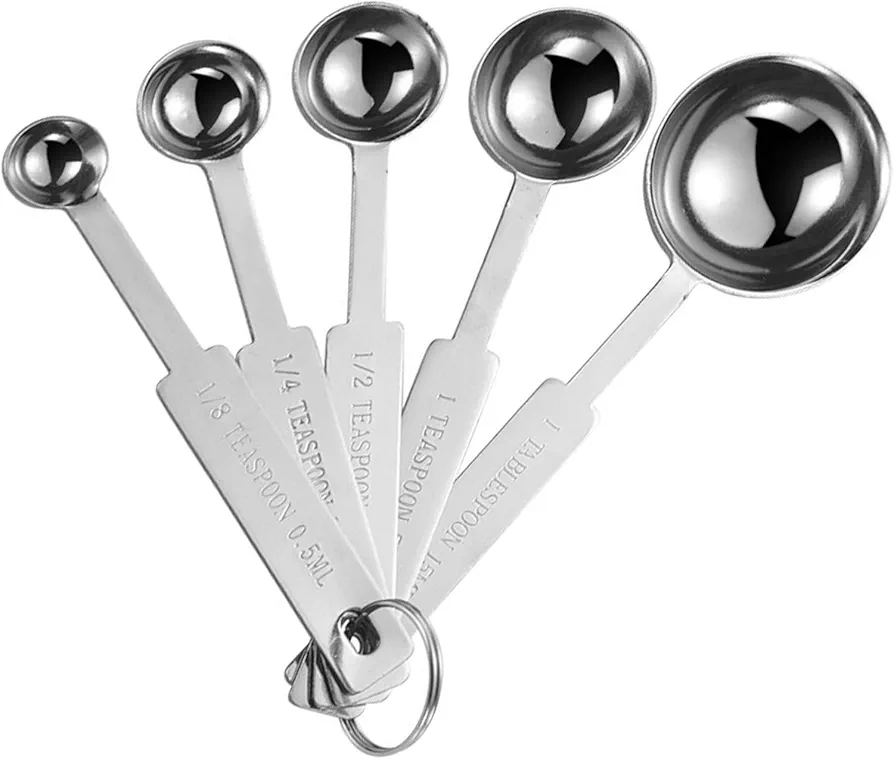 5PCS OstWony Measuring Spoons Set, Includes 1/8 tsp, 1/4 tsp, 1/2 tsp, 1 tsp, 1 tbsp, Food Grade Stainless Steel measuring cups, Tablespoon and Teaspoon for Measure Liquid and Dry Ingredients