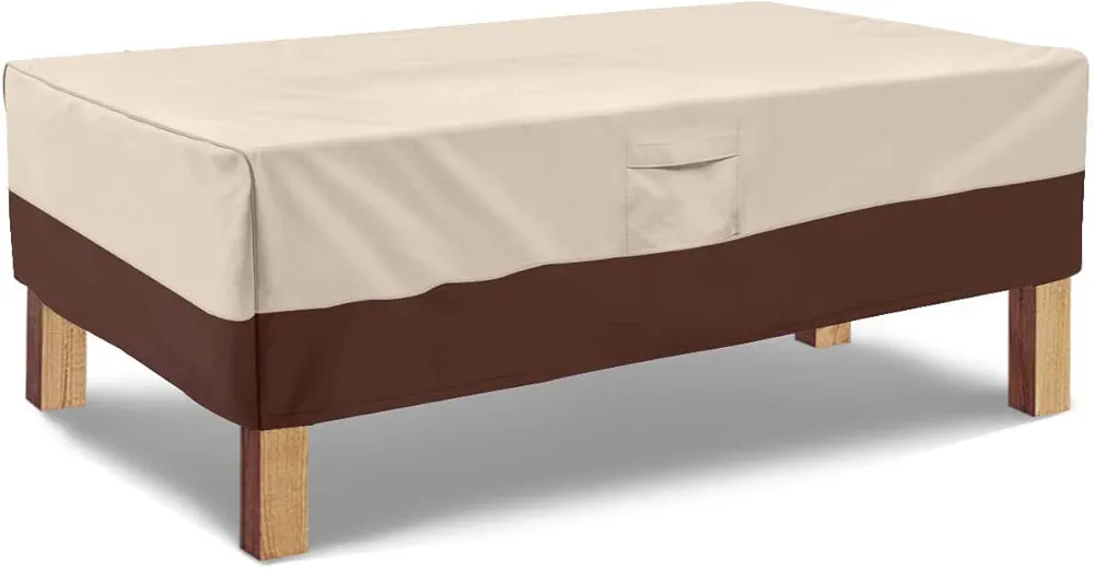 Vailge Rectangular Coffee Table Cover - Outdoor Lawn Patio Furniture Covers with Padded Handles and Durable Hem Cord - Heavy Duty and Waterproof,Fits Large Rectangular Coffee Table (Beige & Brown)