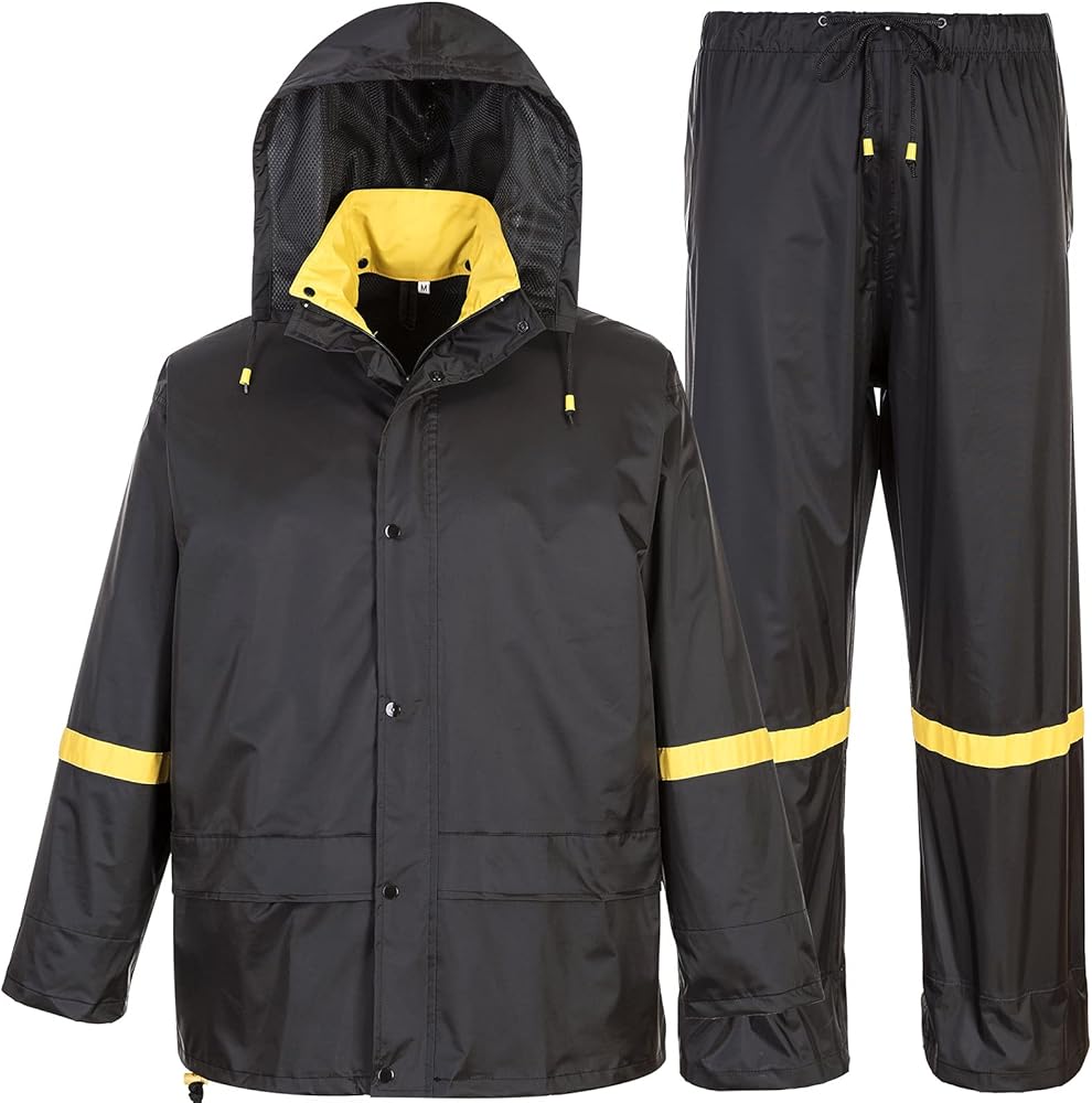 Classic Rain Suits for Men Breathable Rain Gear for Waterproof work, Hooded Coats Jacket and Pants