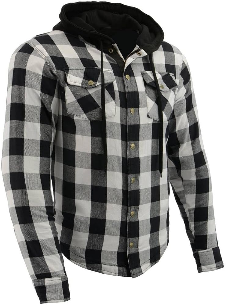 Milwaukee Leather MPM1629 Men's Plaid Hooded Flannel Biker Shirt with CE Approved Armor - Reinforced w/Aramid Fibers