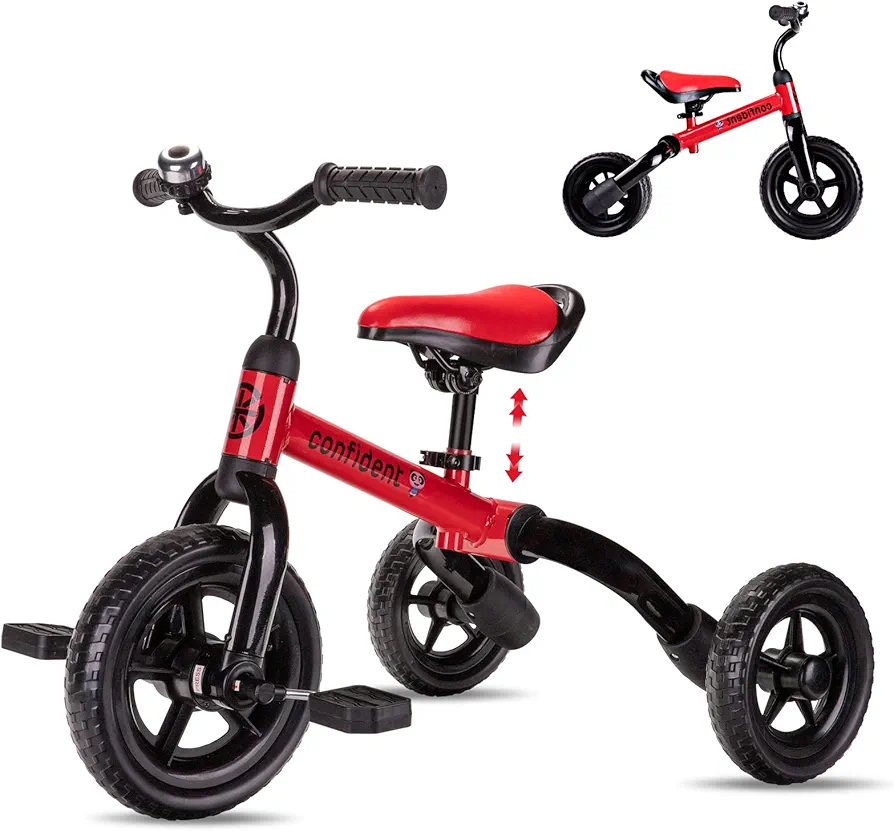 YGJT 3 in 1 Tricycle for Toddlers Age 2-5 Years Old, Folding Kids Balance Bike with Adjustable Seat and Removable Pedal, Toddler Bike Ride-on Toys for Infant, Gifts for Baby Boys Girls Birthday(Red)