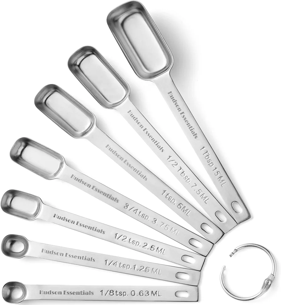 Hudson Essentials Stainless Steel Measuring Spoons Set for Dry or Liquid - Fits in Spice Jars - Set of 7