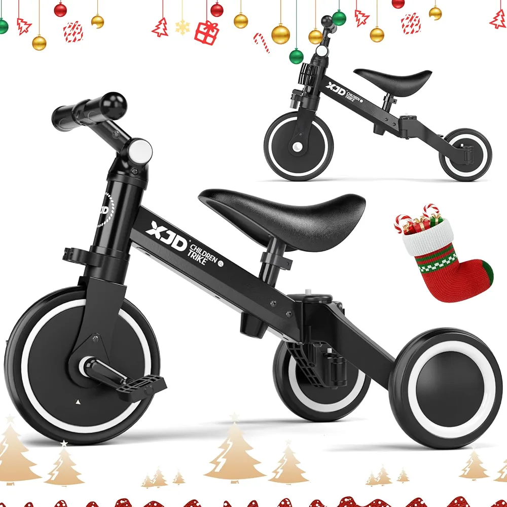 ﻿XJD 5 in 1 Toddler Bike, Tricycle for Toddlers 1-3 with Adjustable Seat Height, Removable Pedals, Ideal Balance Bike Birthday Gifts and Toys for Boys and Girls