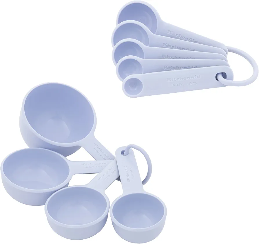 KitchenAid Universal Easy To Read Measuring Cup and Spoon Set with Soft Grip Handle for Maximum Control, Hang Hole and Nesting For Easy Storage, Dishwasher Safe, 9 Piece, Lavender Cream