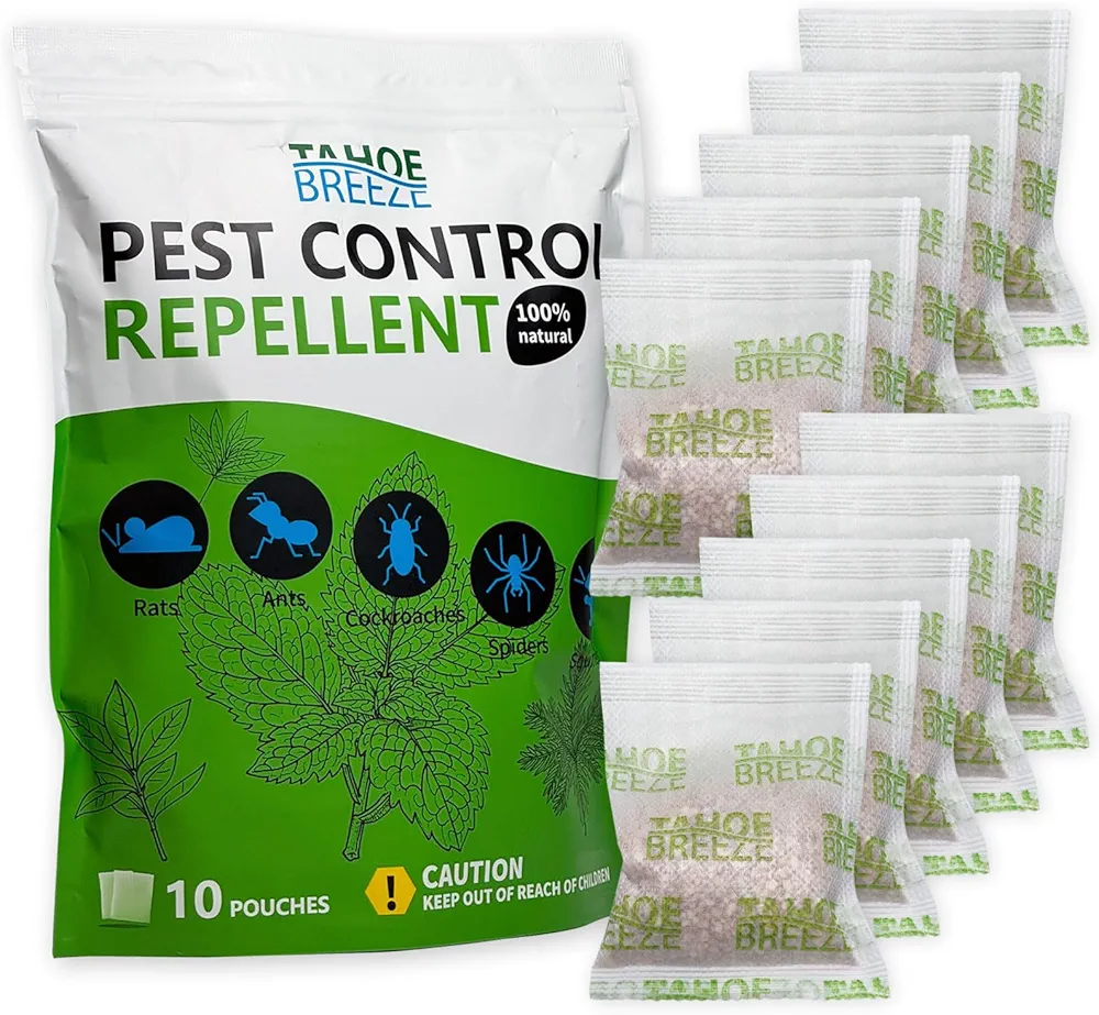 Pest Control Pouches, Rodent Repellent, Mouse Repellent, Peppermint Oil to Repel Ants, Spiders, Roaches, Moths & Other Pests, Mice Repellent Indoor All Natural Safe for Kids & Pets-10 Pouches