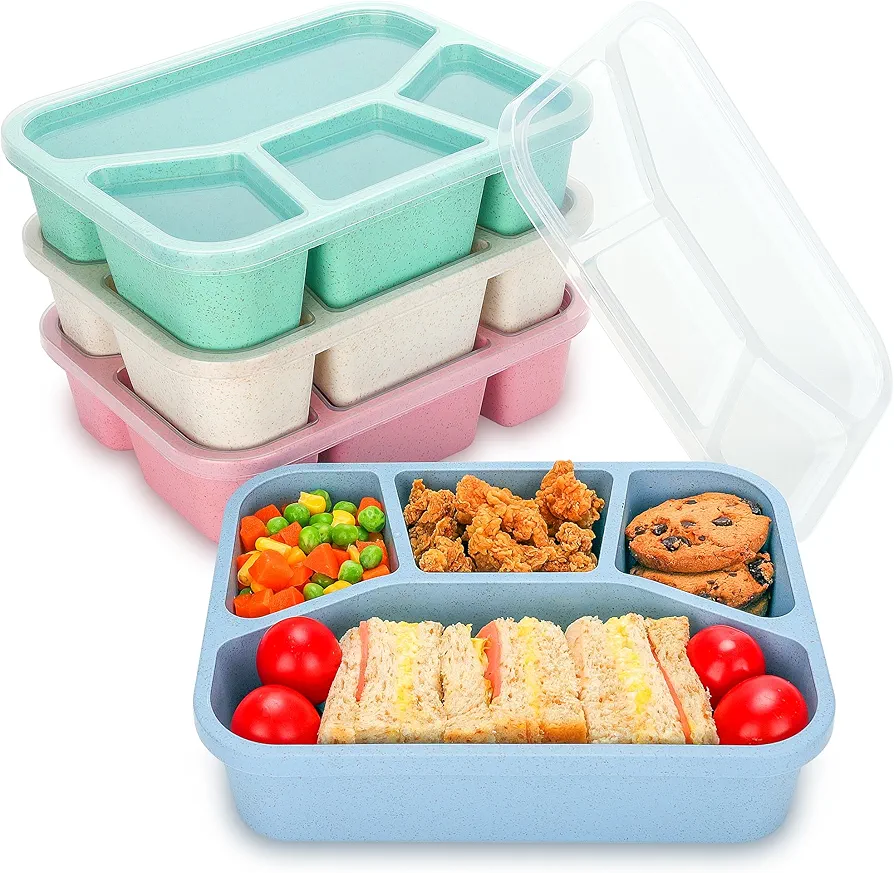 Lunchable Container - 4 Pack Bento Lunch Box, 4-Compartment Snackle Box Container for School Work Travel, Bento Box for Kids, Microwave Dishwasher Safe Bento Box Adult