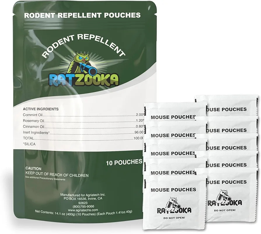 Extra Strength Mouse Repellent Pouches, Natural Formula with Peppermint & Rosemary Oil, Mice Repellent Indoor, Keep Mice and Rats Out of Your Home, Car, RV, Garage, Cabin, 10 Pouches