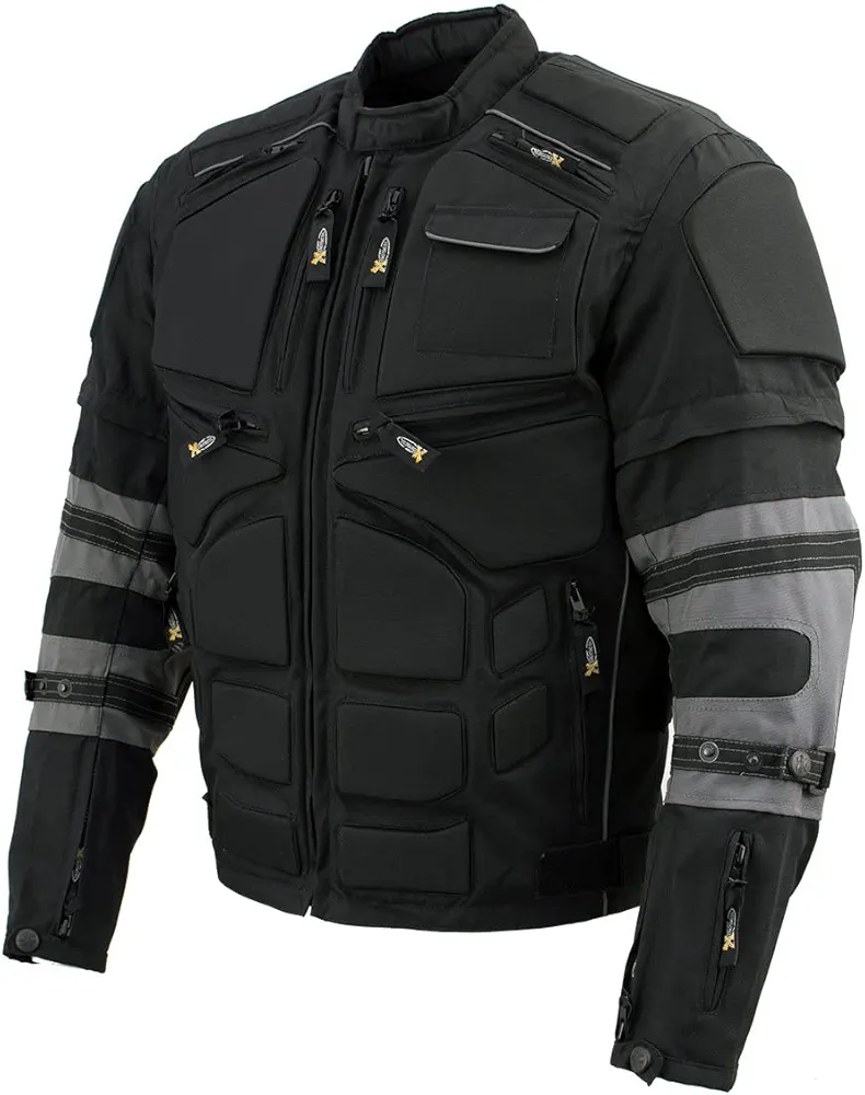 Xelement Men's Morph Black and Grey Tri-Tex Armored Jacket with Removable Sleeves CF5050 - Large