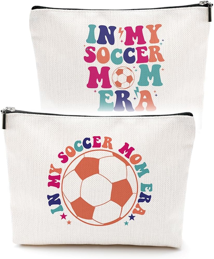 VICBOU Colorful Soccer Mom Gifts Soccer Accessories Mom Gifts from Daughter Makeup Bag Mothers Day Game Day Birthday Gifts Cosmetic Bag for Women Friend Sport Soccer Mama Lovers Mommy Coach Christmas