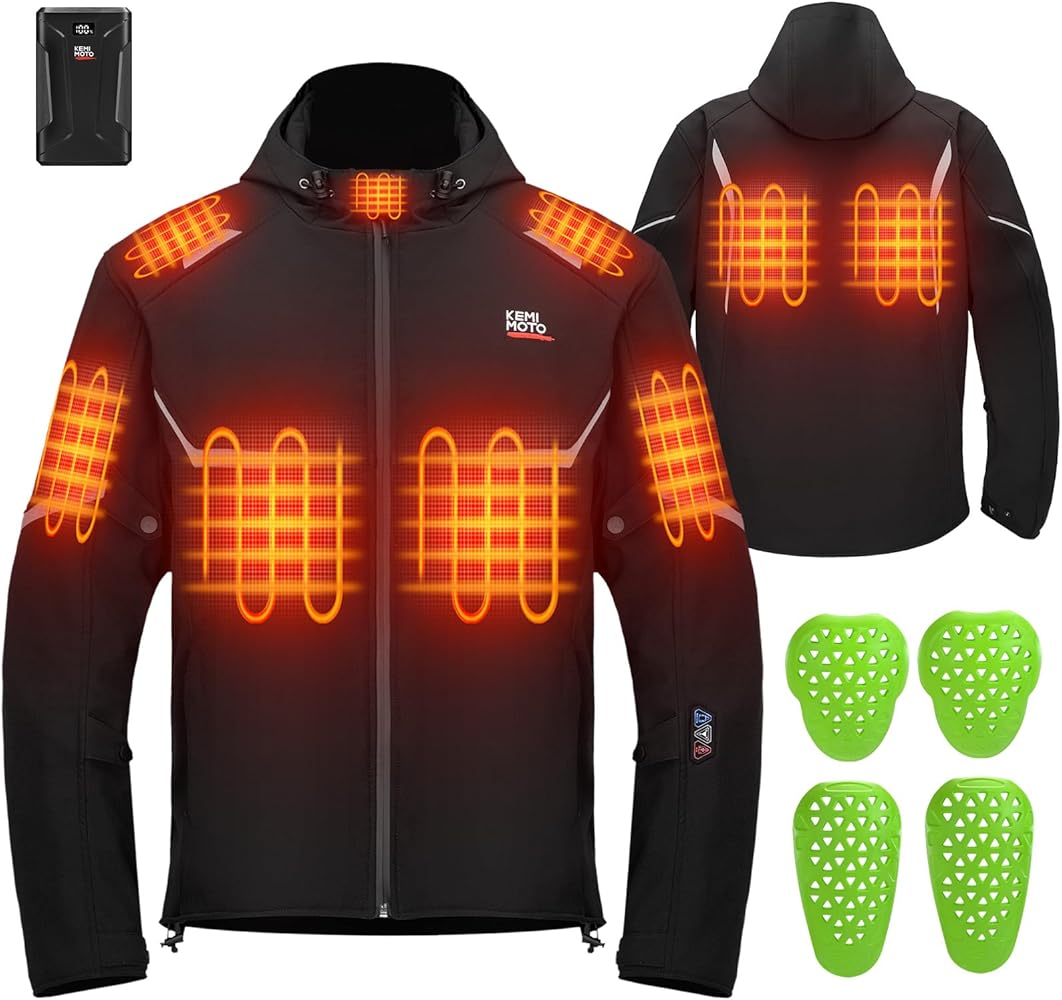 KEMIMOTO Motorcycle Heated Jacket Heating Time 6-12H with CE 1 Protective Armor Riding Jacket Heated Riding Gear for Men