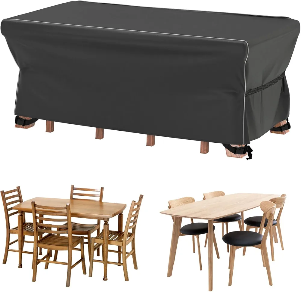 Velway Patio Furniture Set Cover - Heavy Duty 420D Waterproof Weatherproof Outdoor Dining Table and Chairs Furniture Set Cover with Reflective Tape Rectangular 67"L x 37"W x 28"H - Black