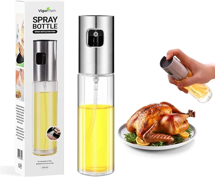 VIGOR PATH Sprayer for cooking - Olive Oil Sprayer Mister - 100ml Stainles Steel Olive Oil, Vinegar, Water & Other Liquids Sprayer - Perfect for Salad, Barbecue, Kitchen Baking & Roasting (Pack of 1)