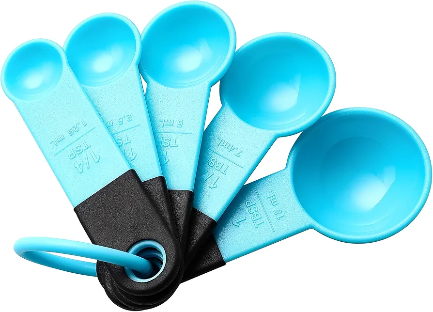 Spring Chef Magnetic Measuring Spoons Set of 5, Nesting Plastic Measuring Spoons with Easy to Read Markings - Measure Dry and Liquid Ingredients, BPA Free, Kitchen Tool for Baking & Cooking, Aqua Sky