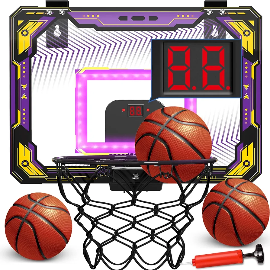 GMAOPHY Mini Basketball Hoop with Electronic Scoreboard Over The Door, Birthday Gift Sport Toys, Basketball Hoop Indoor for 5 6 7 8 9 10+ Year Old Boys Kids