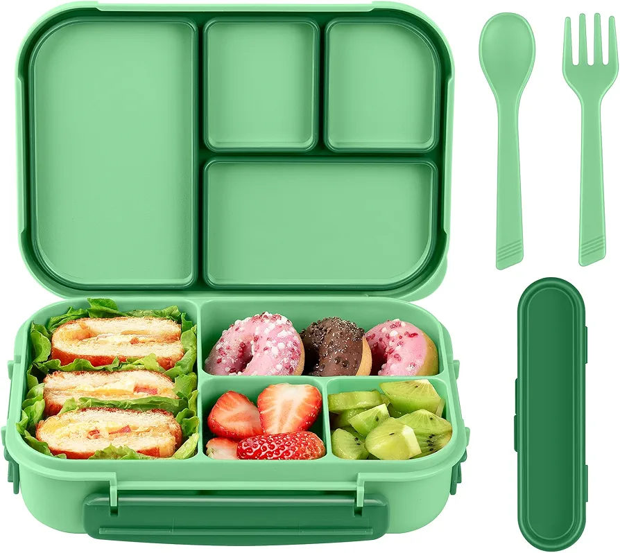 Lunch Box Kids,Bento Box Adult,Leakproof Lunch Containers for Adults/Kids/Toddler,1200ML-4 Compartments bento Lunch box with Utensil,Microwave & Dishwasher & Freezer Safe (Cyan)