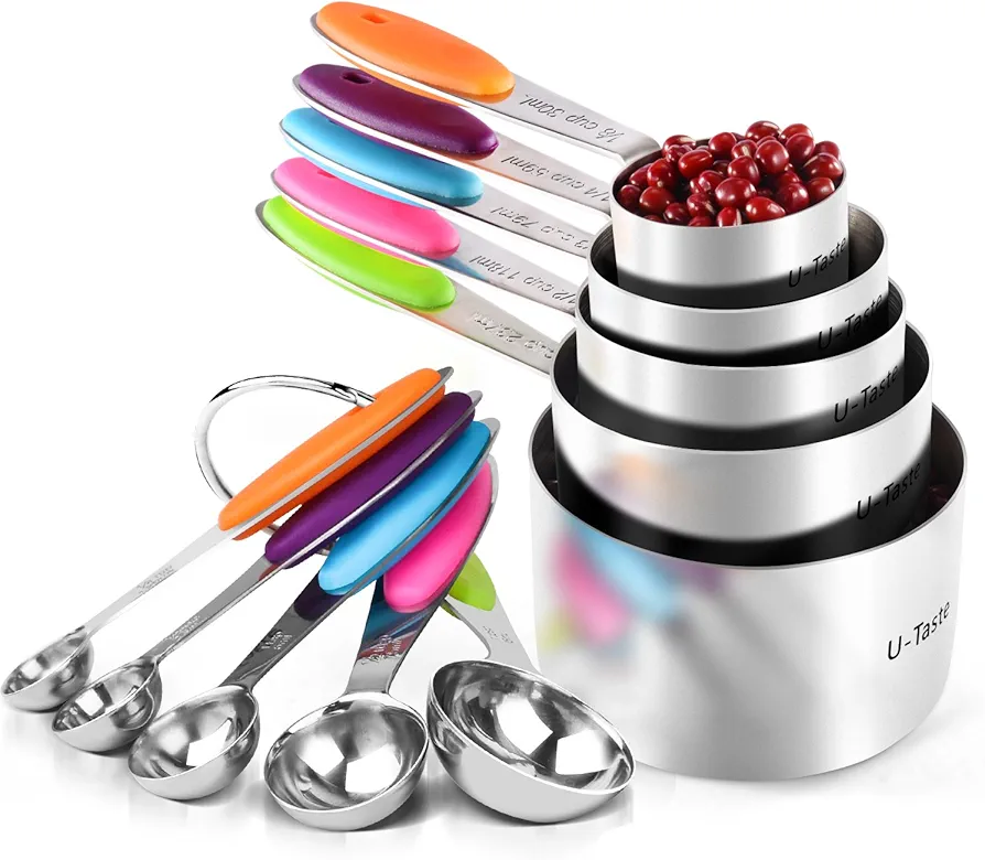 Measuring Cups : U-Taste 18/8 Stainless Steel Measuring Cups and Spoons Set of 10 Piece, Upgraded Thickness Handle (Multicolors)