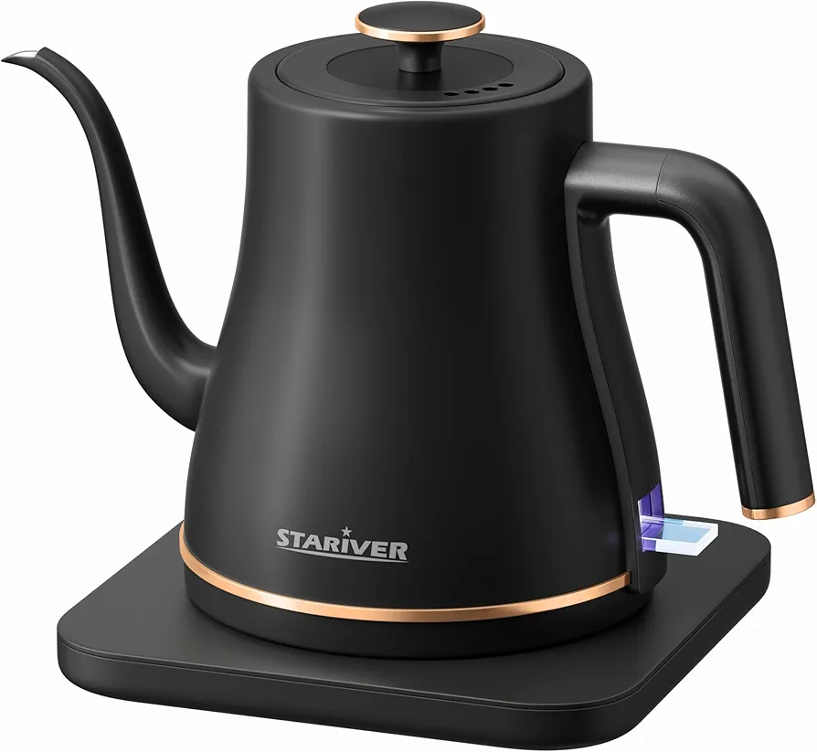 Stariver Gooseneck Electric Kettle, 0.8L Electric Tea Kettle Tea Pot, Pour Over Coffee Kettle with Stainless Steel Inner Lid & Bottom, Water Boiler with Auto Shut Off and Boil Dry Protection, Black