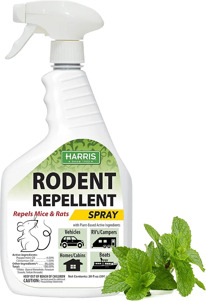 Harris Peppermint Oil Mice & Rodent Repellent Spray for House and Car Engines, Humane Mouse Trap Substitute, 20oz