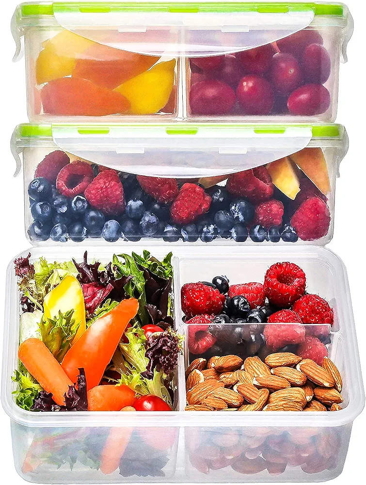 Bento Box for Kids Lunch Containers for Adults (3 Pack, 39 oz) - 3 Compartment Meal Prep Containers with Lids - Microwave, Freezer & Dishwasher Safe, Leakproof Reusable Food Prep Containers, Lunch Box